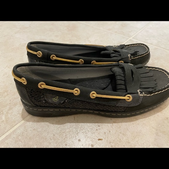 Black Patent Leather Faux Alligator Sperry Loafers - Picture 3 of 4